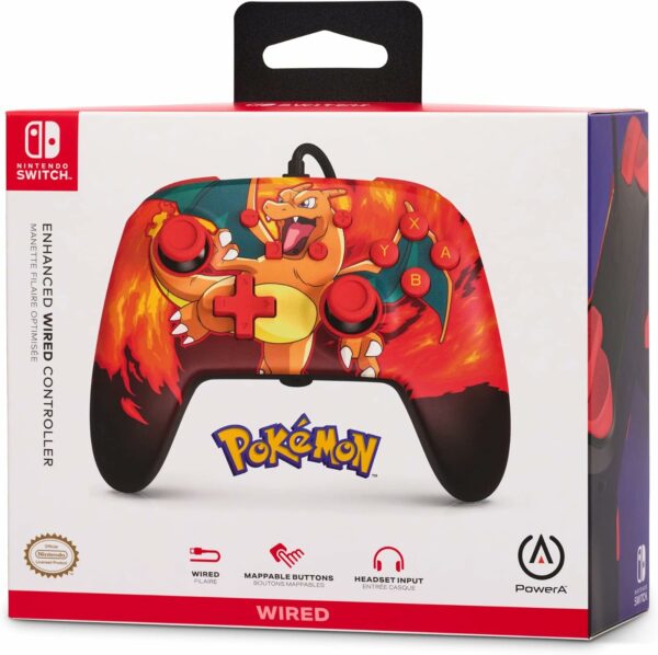 PowerA Manette filaire améliorée pour Nintendo Switch, modèle Switch OLED et Nintendo Switch Lite, accessoire de jeu, manette de jeu, manette filaire, sous licence officielle- Pokémon:Charizard Vortex – Image 2