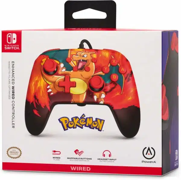 PowerA Manette filaire améliorée pour Nintendo Switch, modèle Switch OLED et Nintendo Switch Lite, accessoire de jeu, manette de jeu, manette filaire, sous licence officielle- Pokémon:Charizard Vortex – Image 2